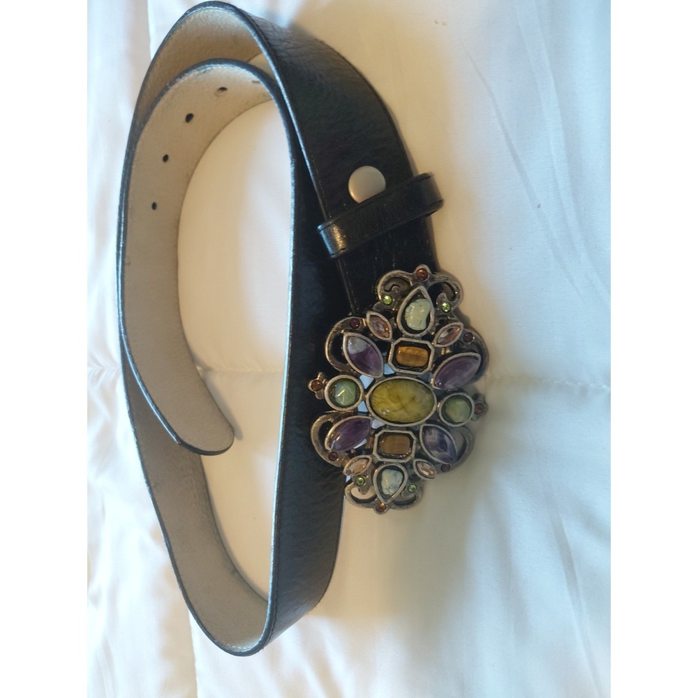 Leatherock black leather belt with jewel mandala buckle. - Picture 2 of 4